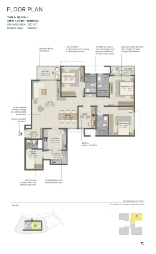 Purva Windermere 1 BHK Floor Plan